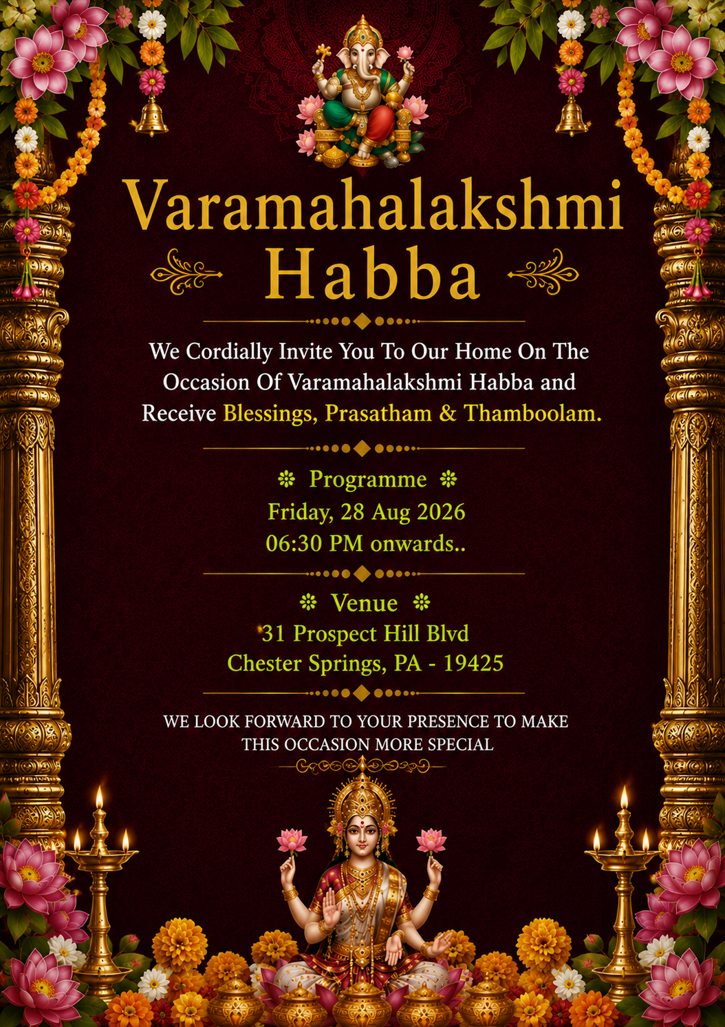 Varamahalakshmi Habba invitation